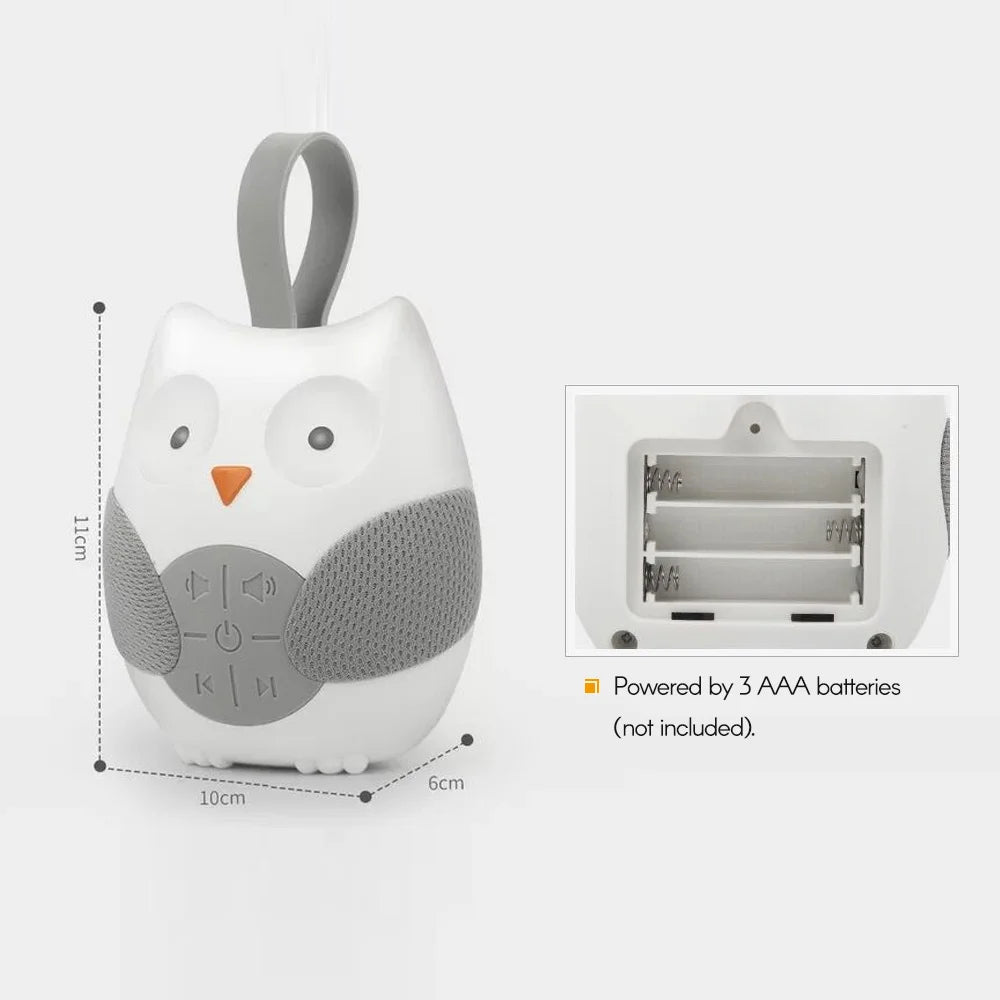 Sleep Aid Portable Owl White Noise Machine Baby Soother with 10 Light Music Songs 2 Natural Sounds Silicone Strap for Toddlers