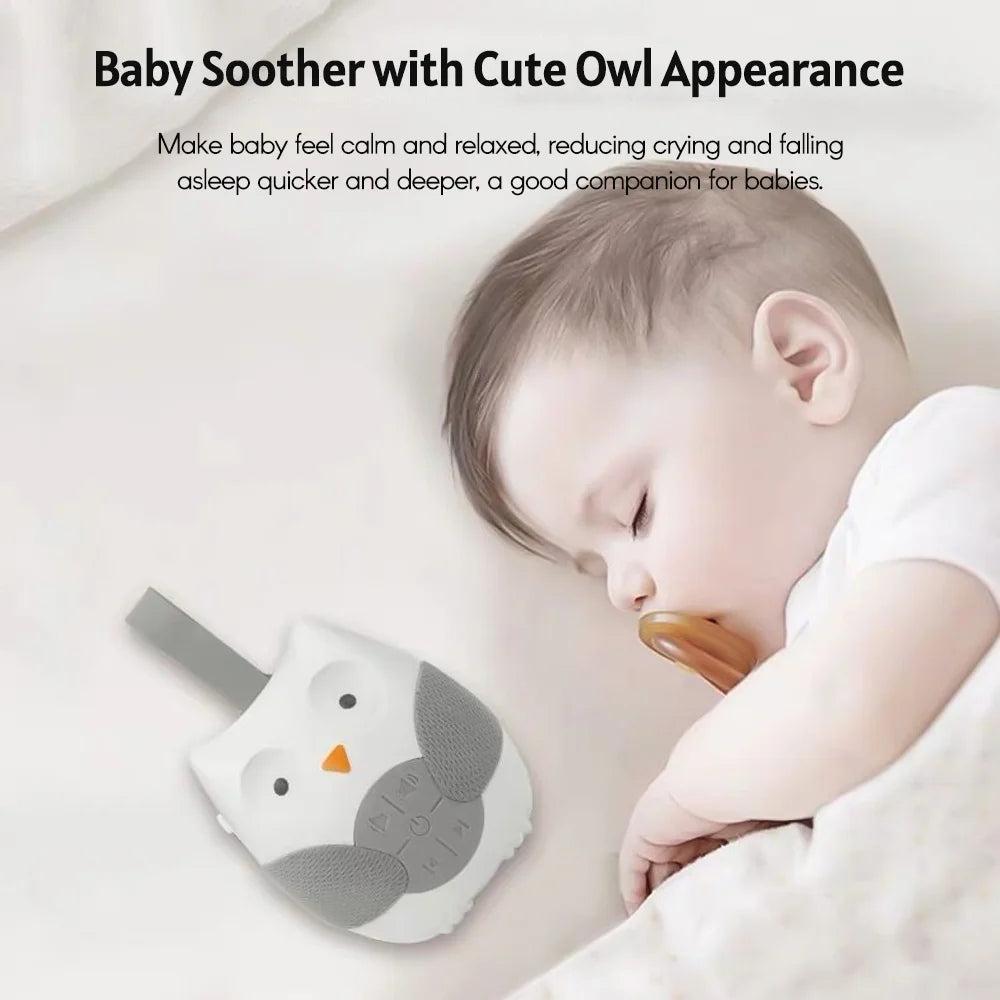 Sleep Aid Portable Owl White Noise Machine Baby Soother with 10 Light Music Songs 2 Natural Sounds Silicone Strap for Toddlers