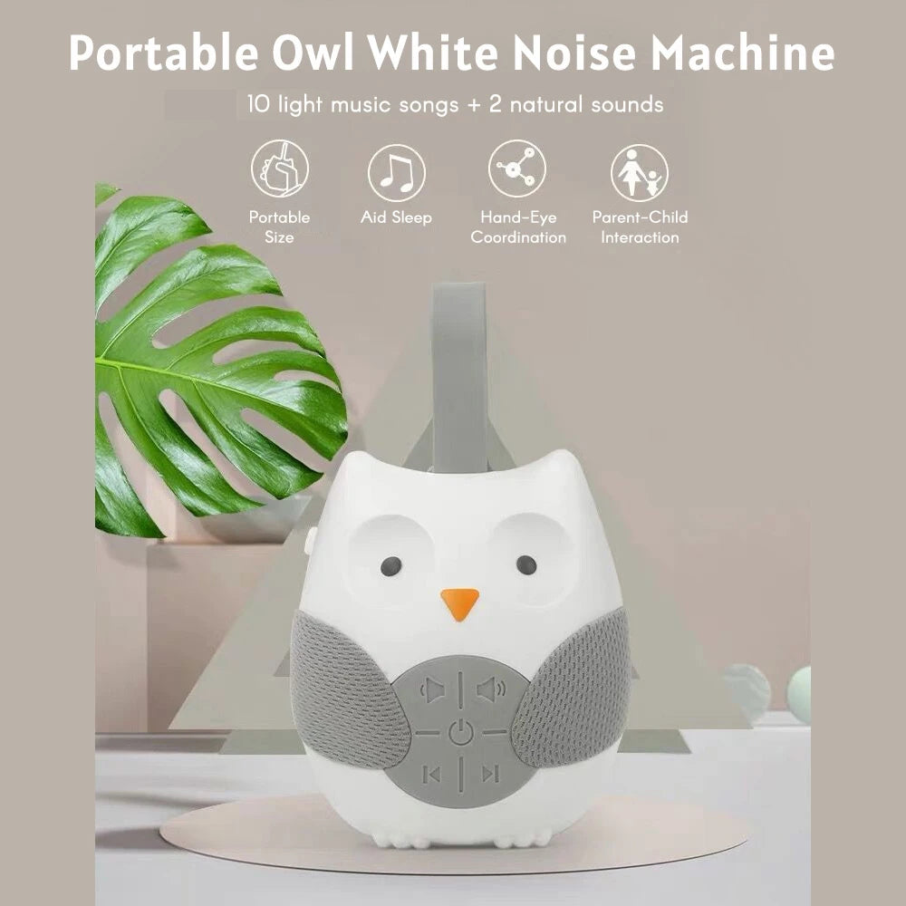 Sleep Aid Portable Owl White Noise Machine Baby Soother with 10 Light Music Songs 2 Natural Sounds Silicone Strap for Toddlers